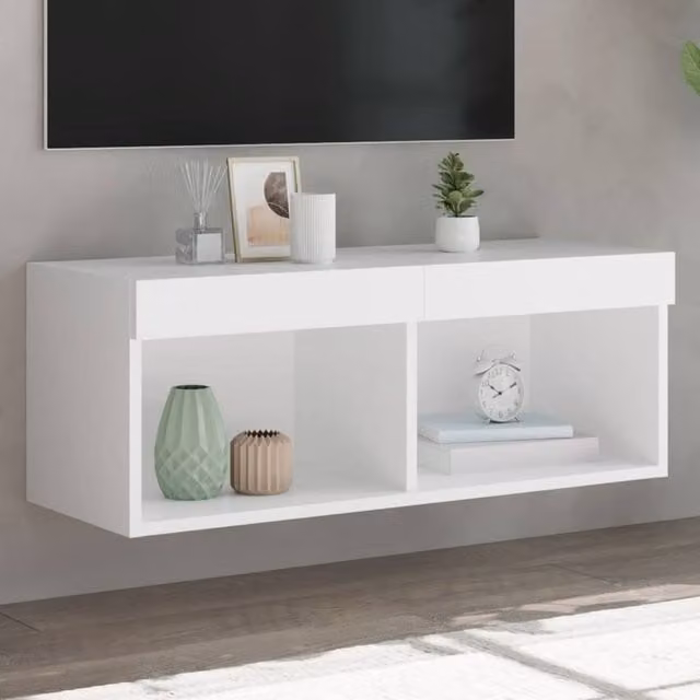 Berkfield Home Modern White TV Cabinet with LED Lights W/D/H: 80 x 30 x 30 cm – 1