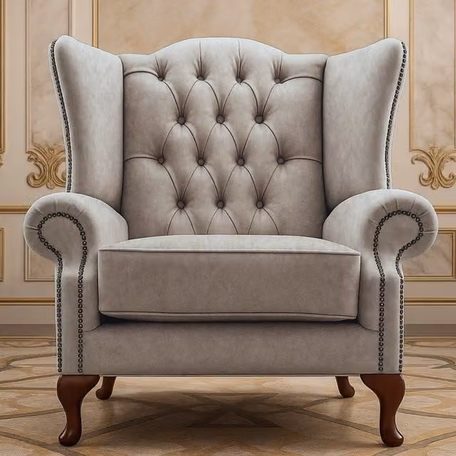 Somnior Beds Ltd Chesterfield Wingback High Chair in Silver Grey Velvet Fabric