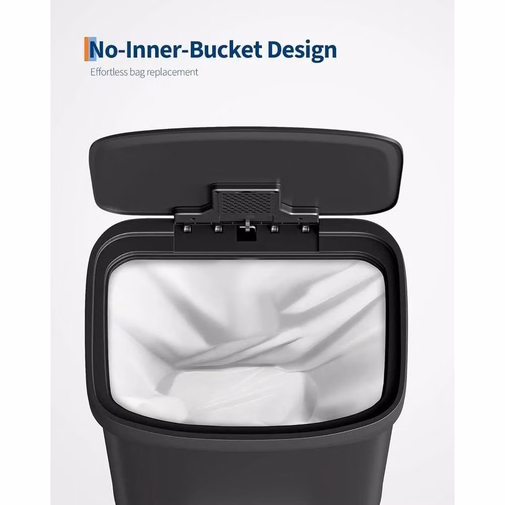 VOGREX Black Stainless Steel Step-on Pedal Trash Can and Recycling Waste Bin with Soft-Close Lid and Odour Filter – 3