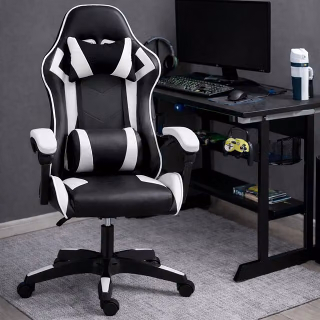 Home Treats White Synthetic Leather Recliner Gaming Chair with Tilt, Swivel, Armrests and Headrest