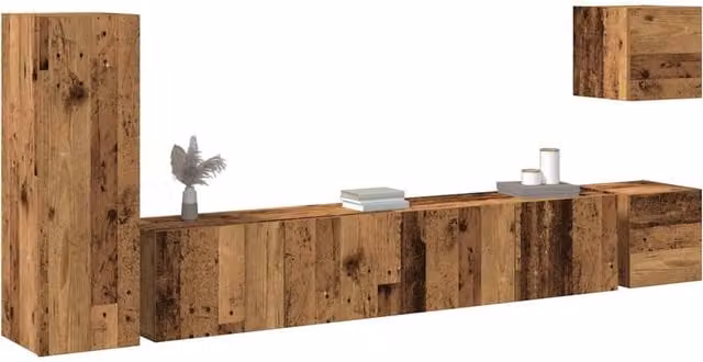 Berkfield Home 5 Piece Wall-mounted TV Cabinet Set in Old Wood Brown and Multicolour Matt Finish