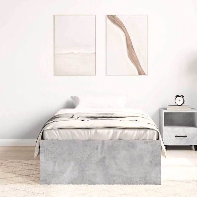 Berkfield Home Modern Bed Frame in Concrete Grey, W/D/H: 90 x 35 x 200 cm
