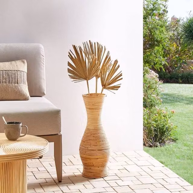 Wyld and Coco Handmade Rattan Boho Vase in Beige, Height: 50 cm – 1