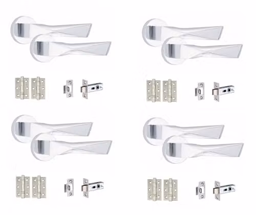 Golden Grace Aura Door Handles with Latch in Polished Chrome, 4 Sets – 1