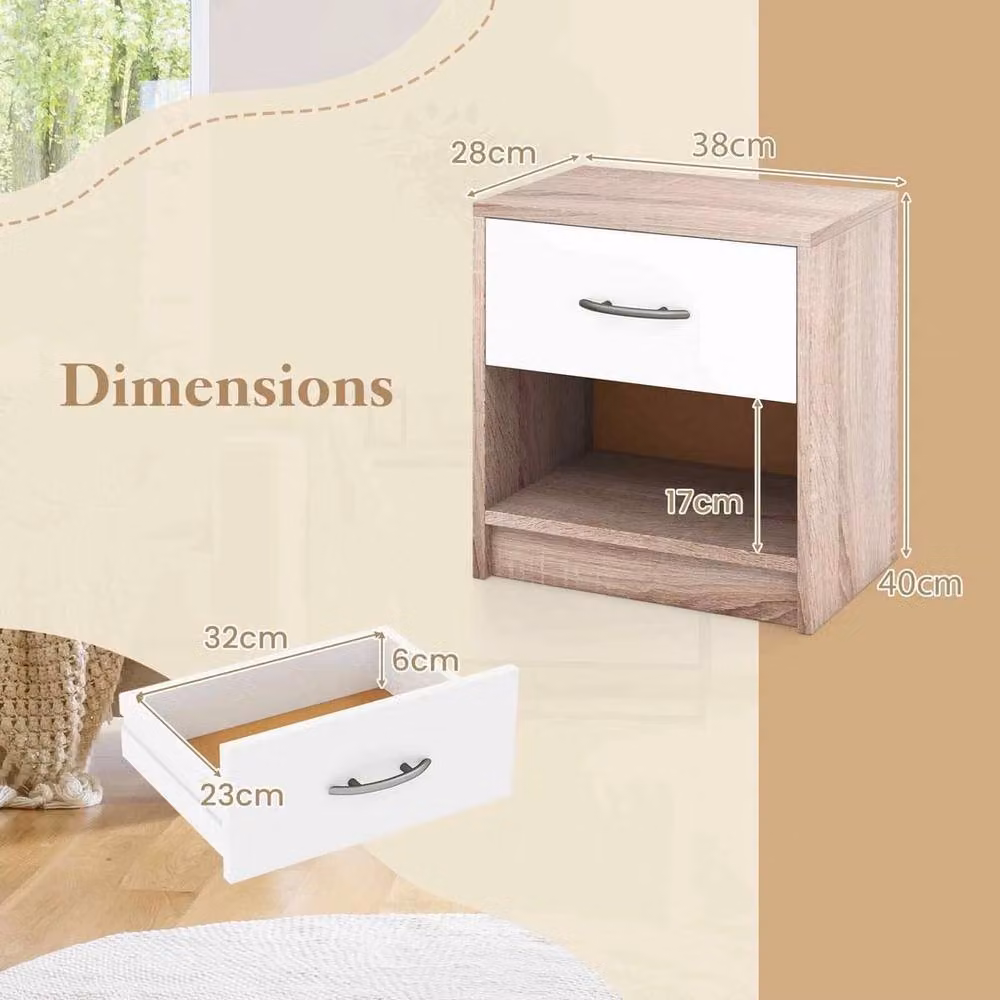 VOGREX Natural White Compact Nightstand with Storage Shelf and Glass Detail – 2