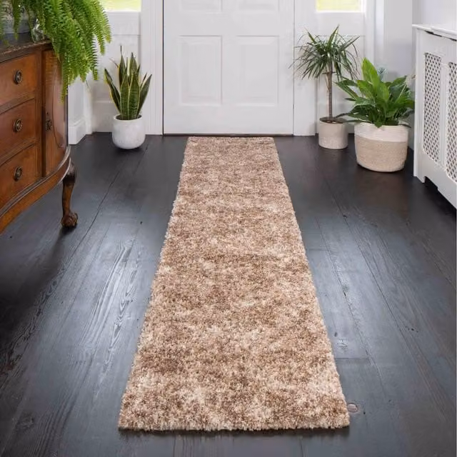 The Rug House Super Soft Mottled Shaggy Area Rug in Beige, W: 240 cm, D: 60 cm