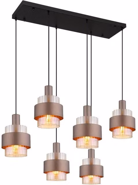 Netlighting Milley Cluster Pendant Light with Matt Black Metal and Amber Glass Shades, 6x E27, Height Adjustable