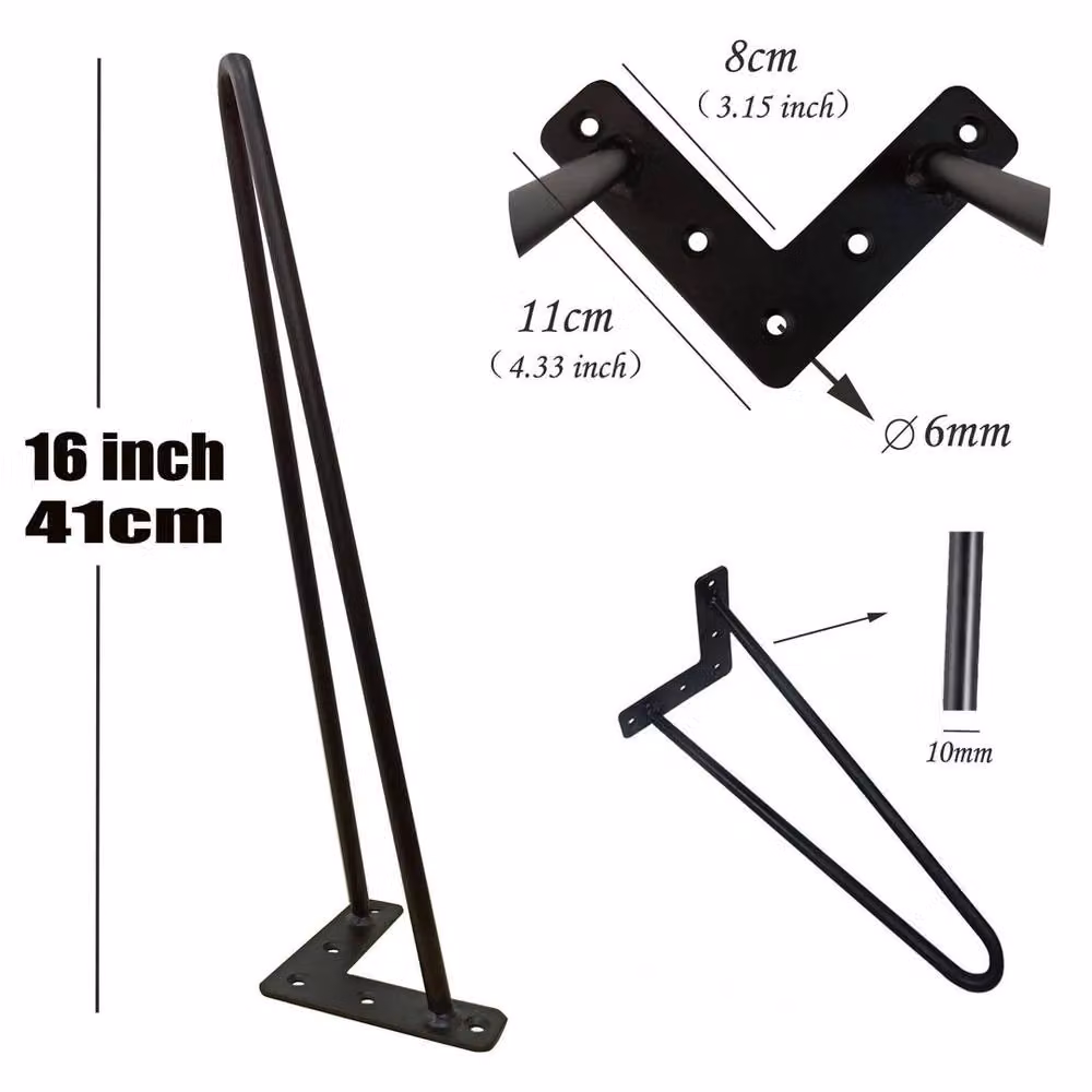 EONLION 4-Piece Metal Hairpin Legs in Black, Height: 41 cm – 2