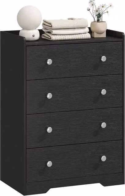 VOGREX Black Wood Effect 4 Drawer Chest Storage Cabinet W/D/H: 60 x 37 x 84.2 cm