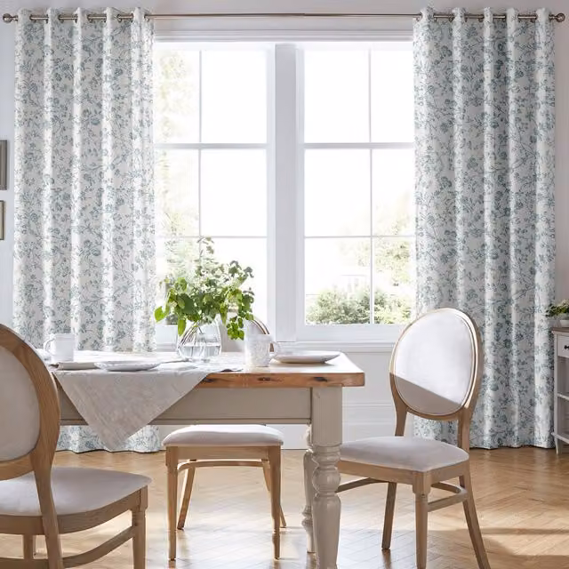 Laura Ashley Aria Made to Measure Blackout Floral Eyelet Curtain Panel in Green and Blue