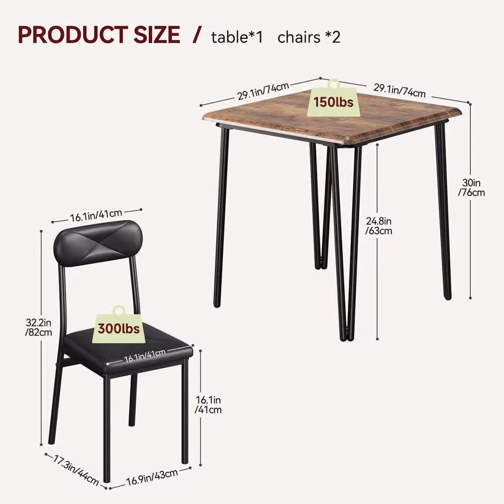 VOGREX 3-Piece Brown Wood Dining Table and Chair Set with Geometric Diamond Pattern – 2