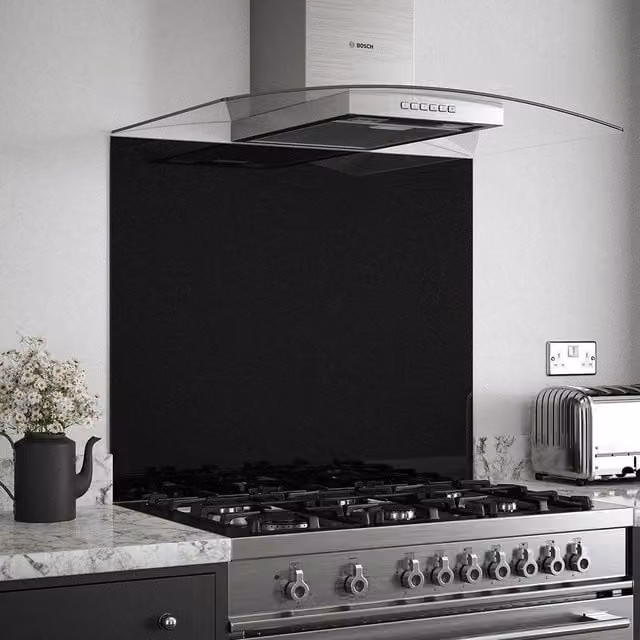 Generic Black Sparkle Glossy Glass Kitchen Splashback W: 90 cm, H: 75 cm, D: 0.6 cm
