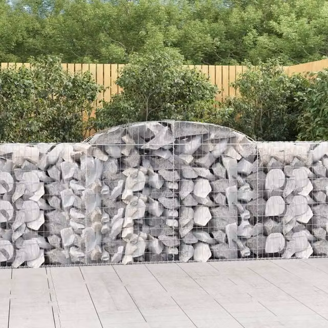 Berkfield Home Arched Gabion Baskets, 3 Piece Set, Silver Galvanised Steel, W: 300 cm, D: 50 cm, H: 100-120 cm – 1