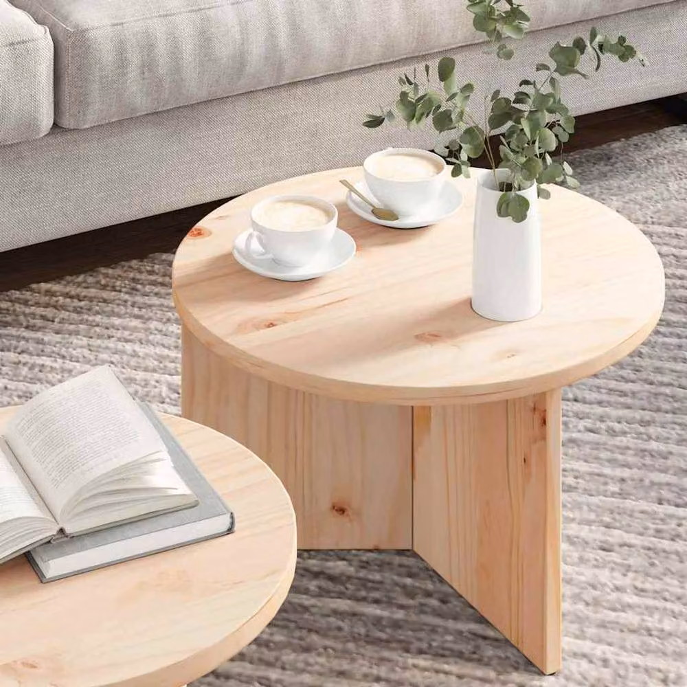 Berkfield Home Elegant 2-Piece Nested Coffee Table Set in Light Brown Natural Solid Pine Wood – 3
