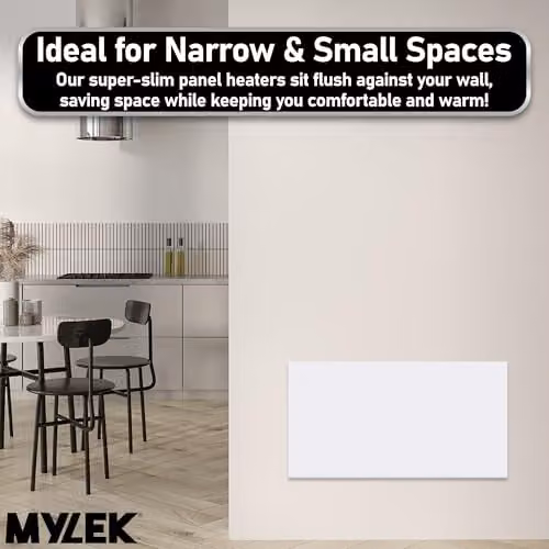 MYLEK 1500W White Slimline Wall Mounted Electric Panel Convector Heater with Digital Thermostat, Frost Protection and Overheat Protection, W: 80 cm, H: 42.5 cm – 5