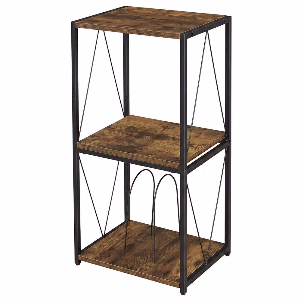 Levede 3-Tier Retro Wood Record Player Stand and Side Table with Vinyl Storage in Brown – 2