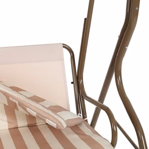 Charles Bentley 2-3 Seater Outdoor Swing Seat Hammock Chair in Beige and White Striped with Sun Canopy and Cushions, W/D/H: 173 x 111 x 154 cm – 3