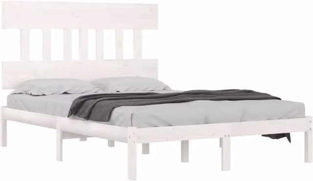 Berkfield Home Beautiful Bed Frame in White Solid Pine Wood, W/D/H: 160 x 200 x 165.5 cm