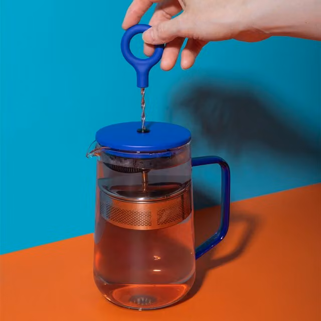 La Cafetire Gyro 4 Cup Glass Spinning Tea Infuser with Blue Lid, 1.25l, Blue