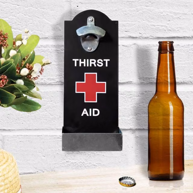 Maison Des Cadeaux Thirst Aid Black Wall Mounted Bottle Opener and Cap Catcher – 1