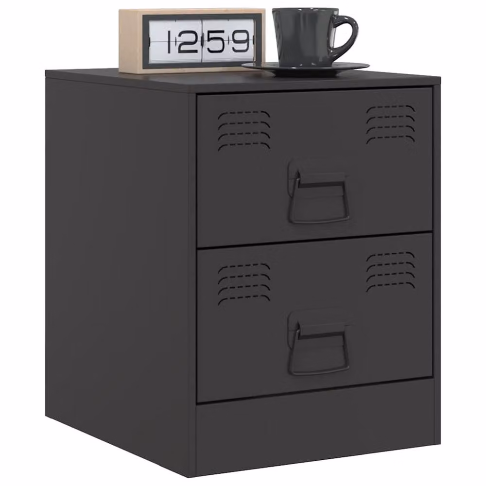 Berkfield Home Set of 2 Black Steel Bedside Cabinets, W/D/H: 34.5 x 39 x 44 cm – 2