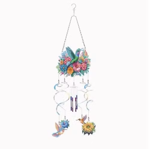 Syntego Blue and Multicolour Hummingbird and Floral 5D DIY Diamond Art Wind Chime Kit for Adults – 1