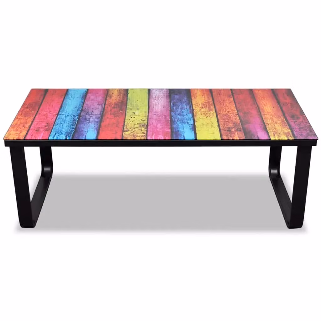 Berkfield Home Modern Rectangular Coffee Table with Multicolour Abstract Rainbow Glass Top and Metal Sled Base – 2