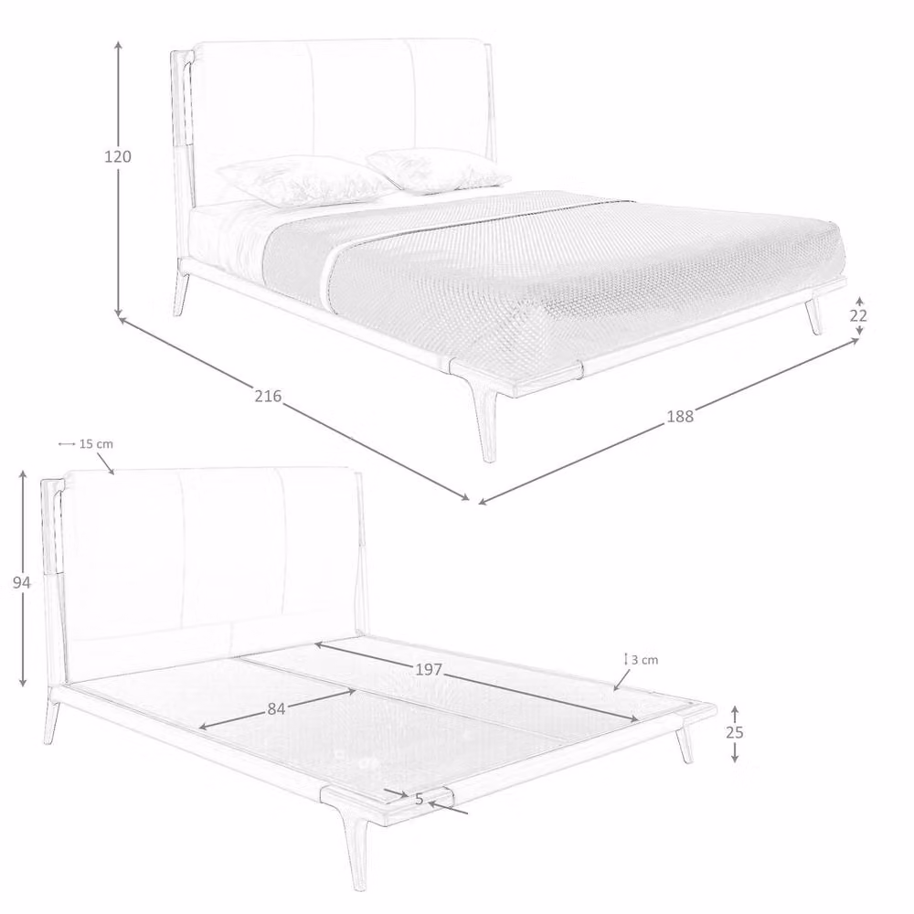 Angel Cerda Mink Leatherette Double Bed in Beige with Walnut Wood Frame, W/D/H: 180 x 200 x 120 cm – 5