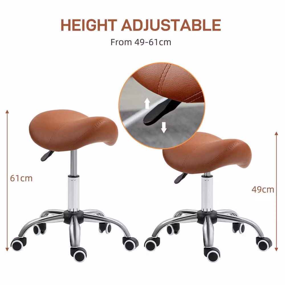 Kelvenix Brown PU Leather Saddle Stool with Moulded Padded Seat and Adjustable Height – 2