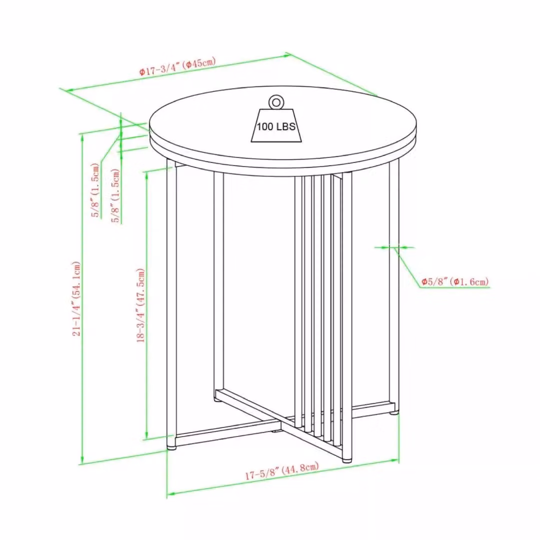 EONLION Set of 2 Minimalist Round Slatted Side Tables in Beige, MDF and Metal, W/D/H: 45 x 45 x 54 cm – 2