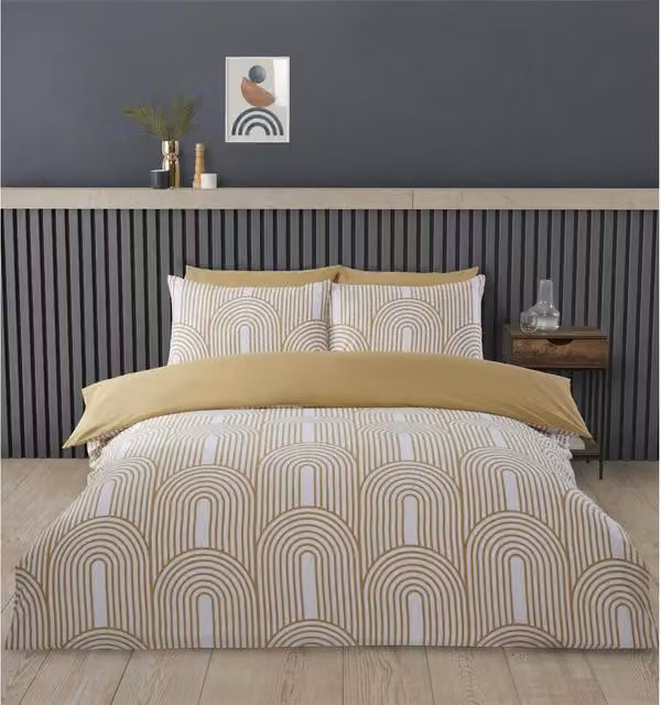 Rapport Graphic Modern Duvet Cover and Pillowcase Set in Yellow and Blue, W: 180 cm, H: 200 cm