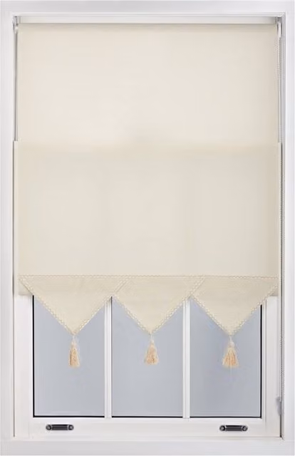 Furnished Triangle Peak Semi-Transparent Window Roller Blind with Metal Fittings in Beige, Width: 150 cm, Drop: 165 cm