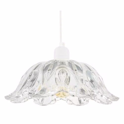 Happy Homewares Modern Scallop Rimmed Moulded Clear Glass Pendant Ceiling Light Shade, W/D/H: 10 x 10 x 26 cm