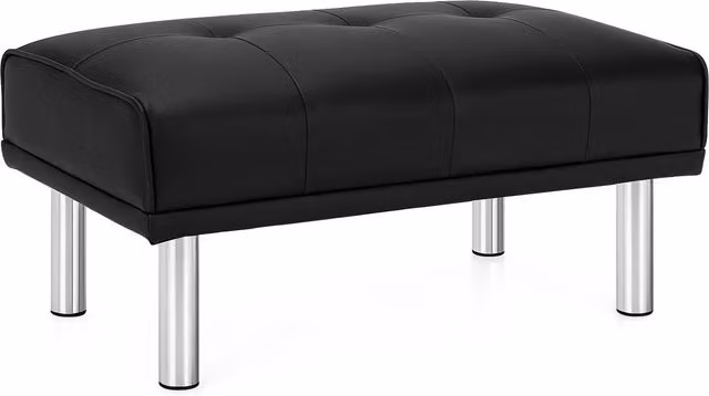 Costway Upholstered Mid-Century Entryway Shoe Bench in Black with Synthetic Leather and Metal Frame, W: 120 cm