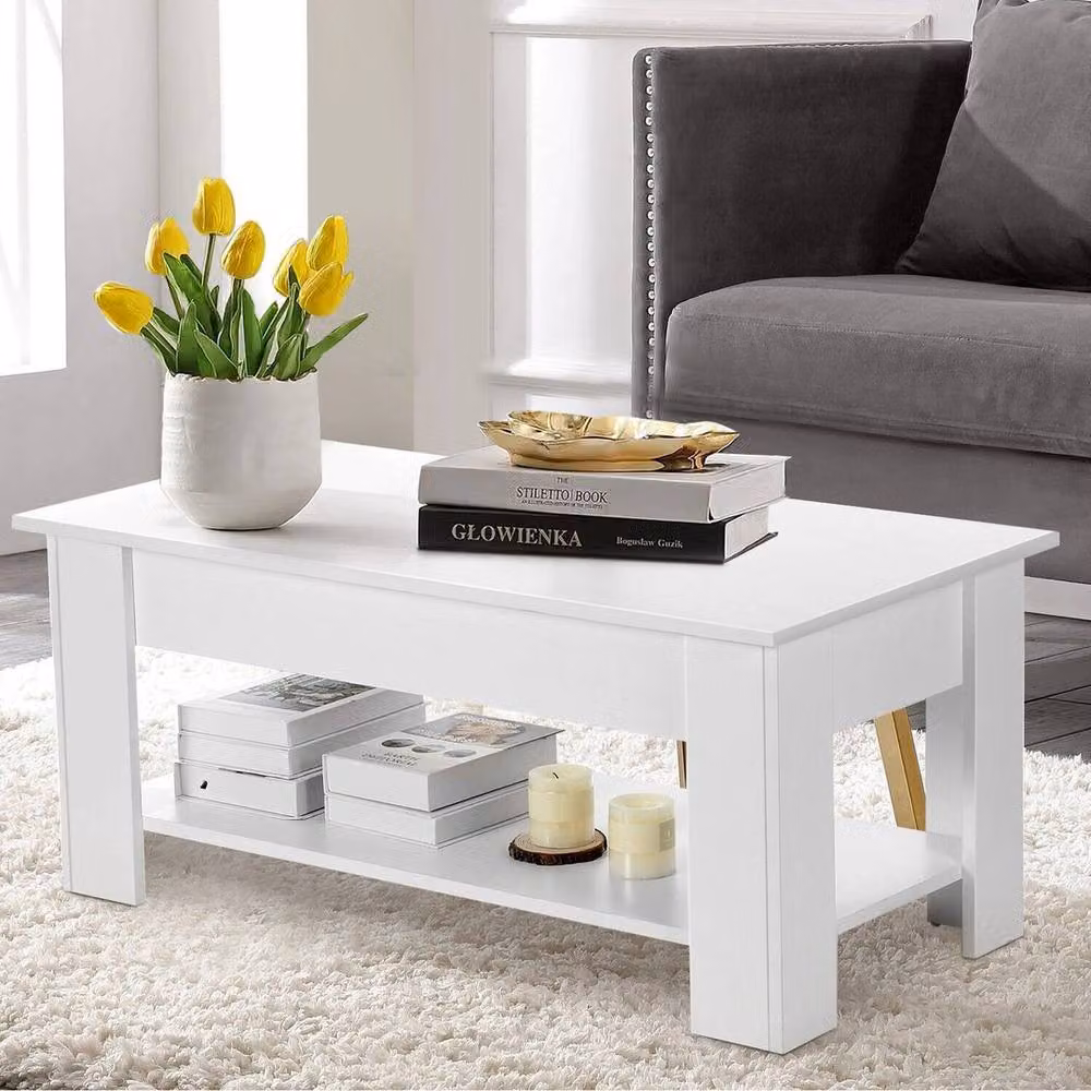 EONLION Modern White Rectangular Coffee Table with Lift Top Storage, Width: 100 cm – 4