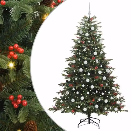 vidaXL Artificial Christmas Tree with 300 LEDs and Stand, Green, Height: 210 cm
