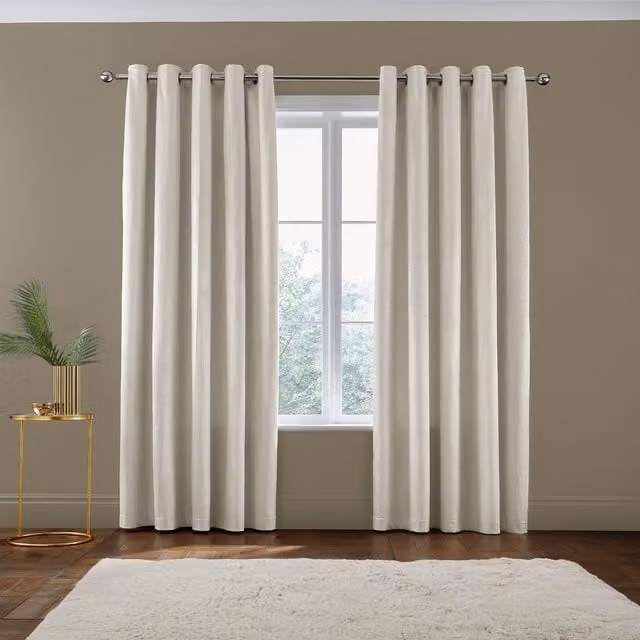 Catherine Lansfield Kingsley Matt Velvet Ready Made Eyelet Curtains, Cream, W: 167.64 cm, H: 228.6 cm