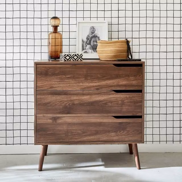 Sweek 3-Drawer Chest in Dark Brown Walnut Wood Effect