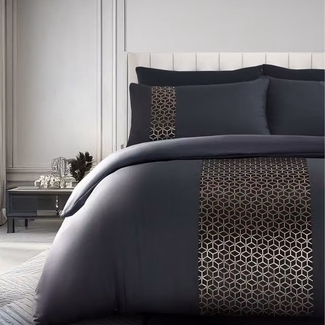Velosso Black Geometric Graphic Duvet Set and Pillowcase, 200 x 200 cm