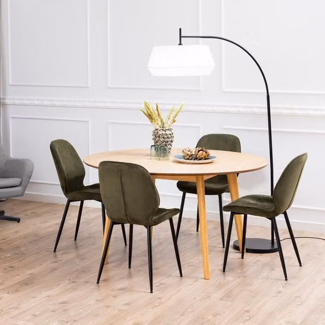 Furniture To Go Nagano Round Oak Dining Table and Femke Chair Set in Brown and Green