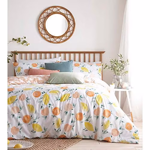 Furn Pommie Reversible Floral Cotton Duvet Cover Set, Multicolour, W: 180 cm, H: 200 cm