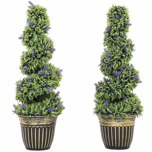 HOMCOM Set of 2 Green Artificial Boxwood Spiral Topiary Trees, Height: 90 cm – 1