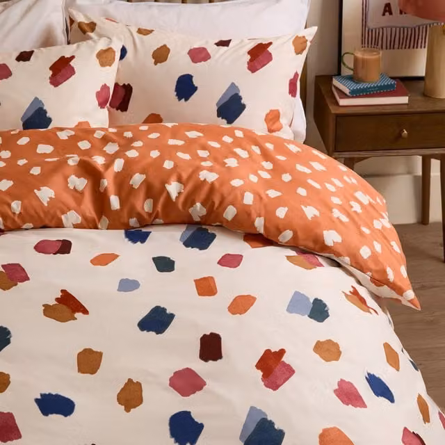 Make It A Home Astrid Reversible Soft Touch Dotted Duvet Cover Set, Multicolour/Orange, 140 x 200 cm
