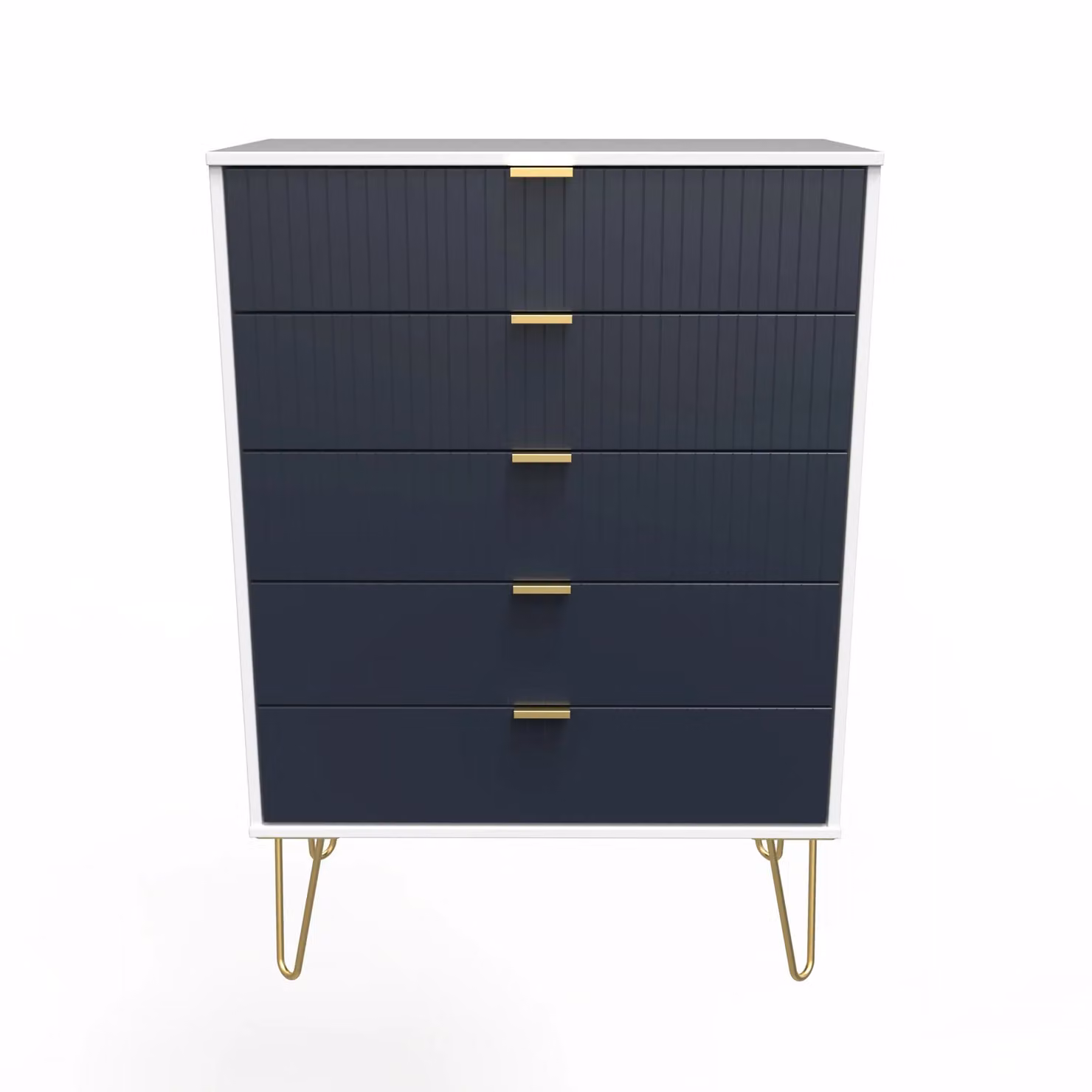Ready Assembled 2 U Bexley 5 Drawer Chest in Dark Blue and Gold – 2