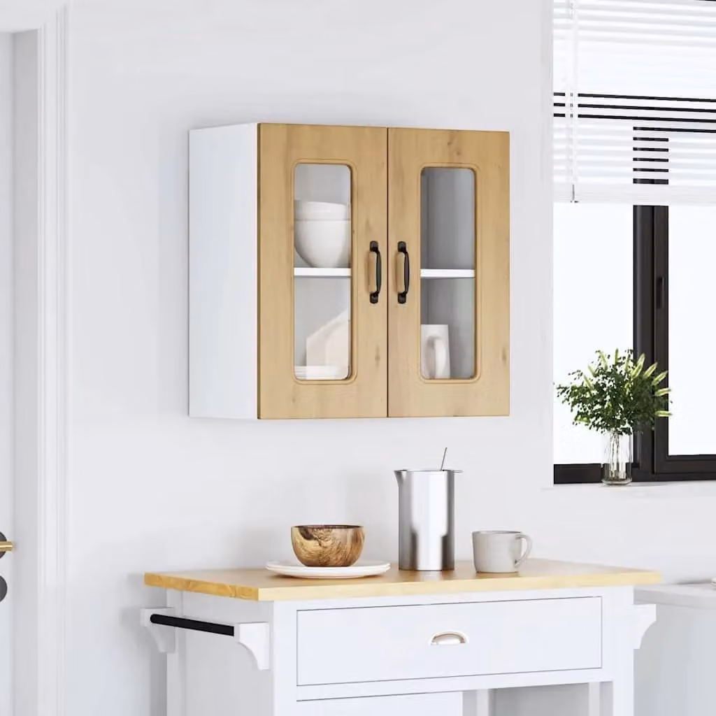 Berkfield Home Kalmar Kitchen Wall Cabinet with Glass Doors in Brown Oak Finish – 2