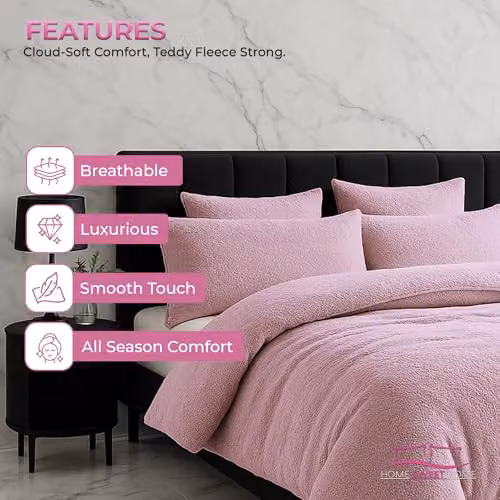 Snug City Pink Teddy Fleece Pillow Case Pair with Envelope Closure, W: 48 cm, H: 74 cm – 5
