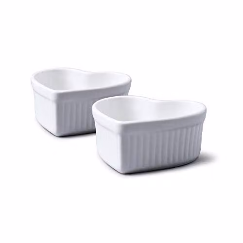 WM Bartleet & Sons Porcelain Heart Shaped Ramekins, Set of 2, White, W/D/H: 9 x 9 x 4 cm – 1