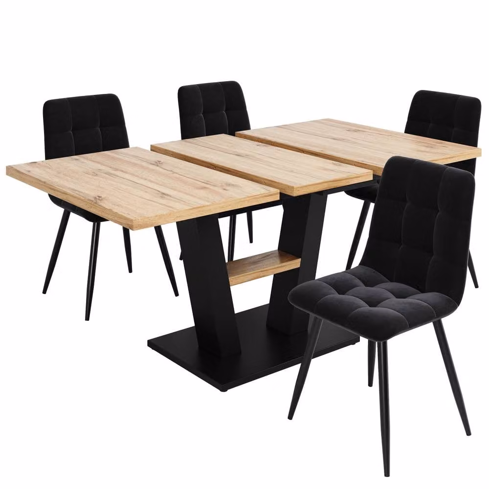 BTM Extendable Rectangular Dining Table in Black and Wood-Colour, W/D/H: 118 x 70 x 75 cm to 157 x 70 x 75 cm – 6