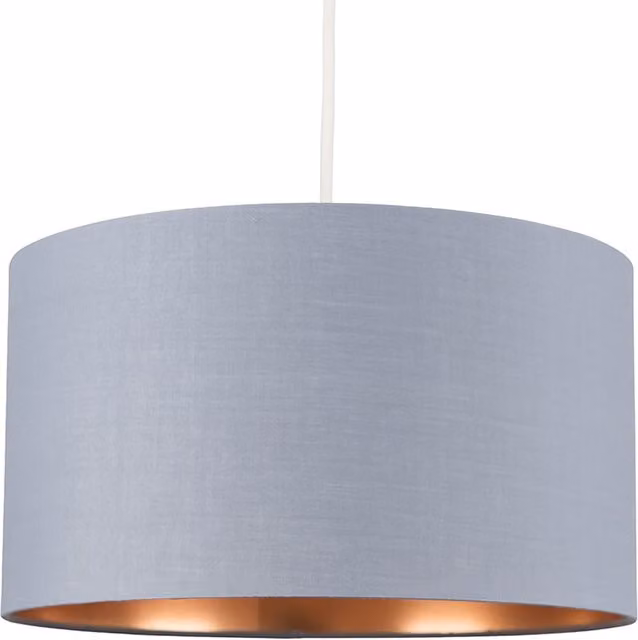 ValueLights Reni Large Cylinder Ceiling Pendant Shade in Grey and Copper Fabric