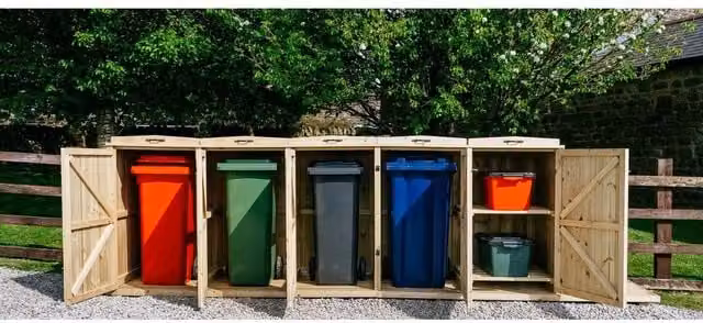 Buttercup Farm Chatburn Bin Store in Brown, Fits 4x 180L/240L Wheelie Bins and 2x Boxes, W/D/H: 240 x 120 x 145 cm – 1
